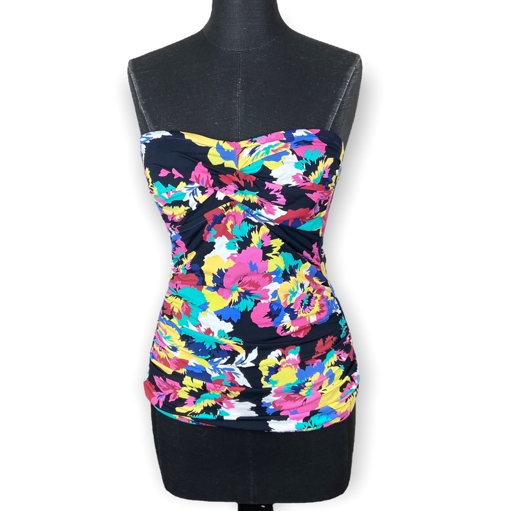 Anne Cole Swimwear Bikini Top Colorful Strapless Floral Tankini Size Small
